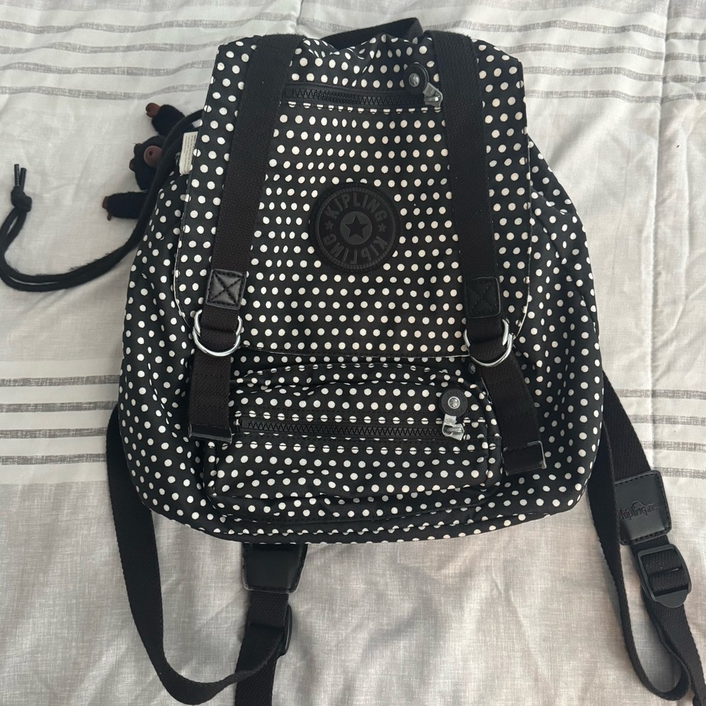 Kipling Black and White Polka Dot Backpack